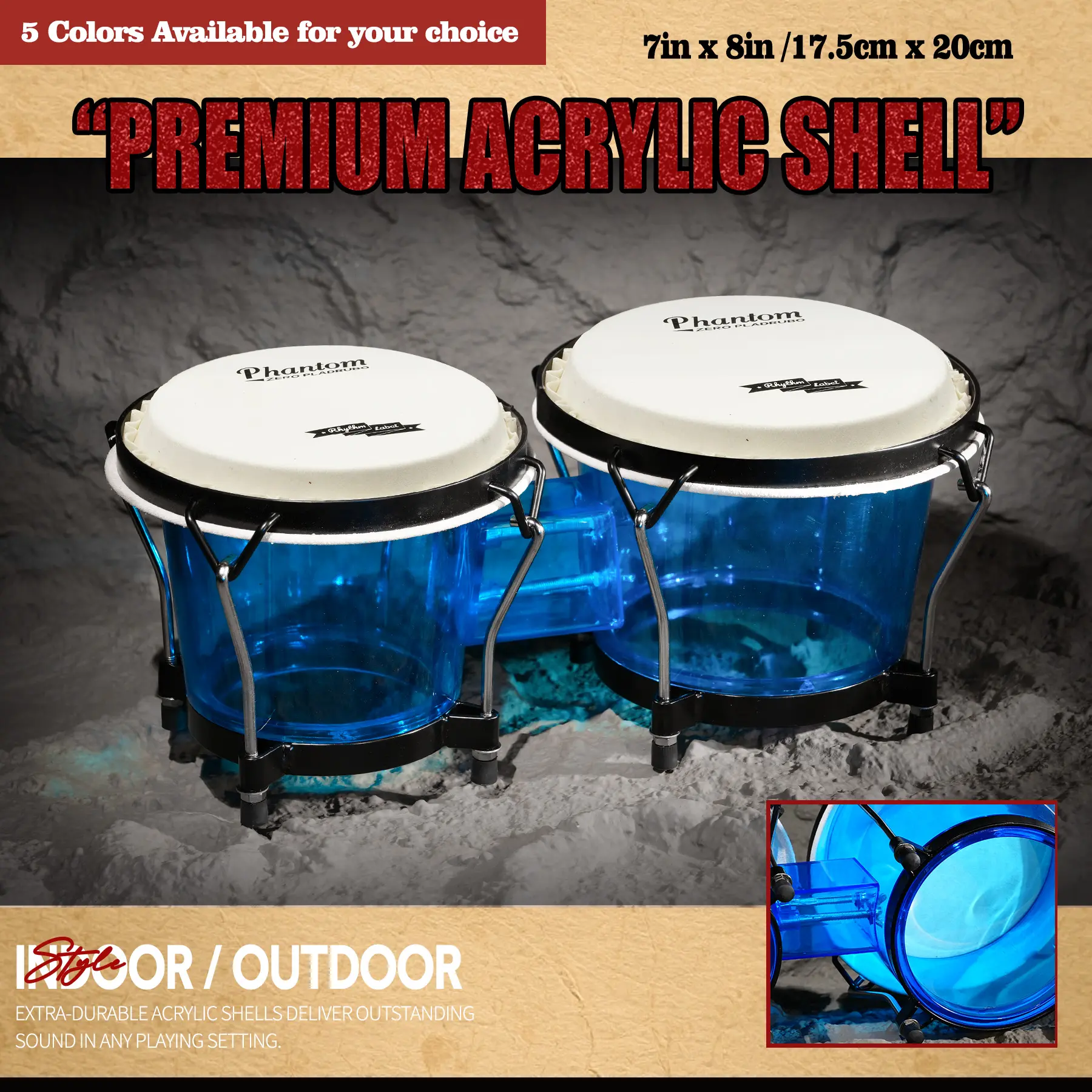 PD 7+8 Inch Transparent Acrylic Bongo Drum Set Rich Resonance & Balanced Tone Includes Professional Tuning Key Lightweight & Portable Ideal For Beginners & Professional Players |Home Practice, Stage Performance Percussion Instrument Gift