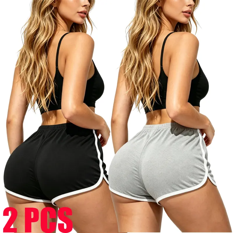 New Summer Women’s 2-Pack Retro Dolphin-Trim Shorts — High-Waisted Casual Running/Workout Shorts with Elastic Waist and Contrast Trim, Versatile for Everyday Wear