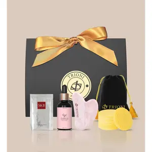 TRIONI Guasha Tool for Face Gift Set Consists of 100% Pure and Organic Jojoba Oil Enriched with Vitamin E (30ml), Authentic Rose Quartz Heart Shaped Gua Sha Facial Tools, Facial Mask (1ct), and Sponges (15ct)