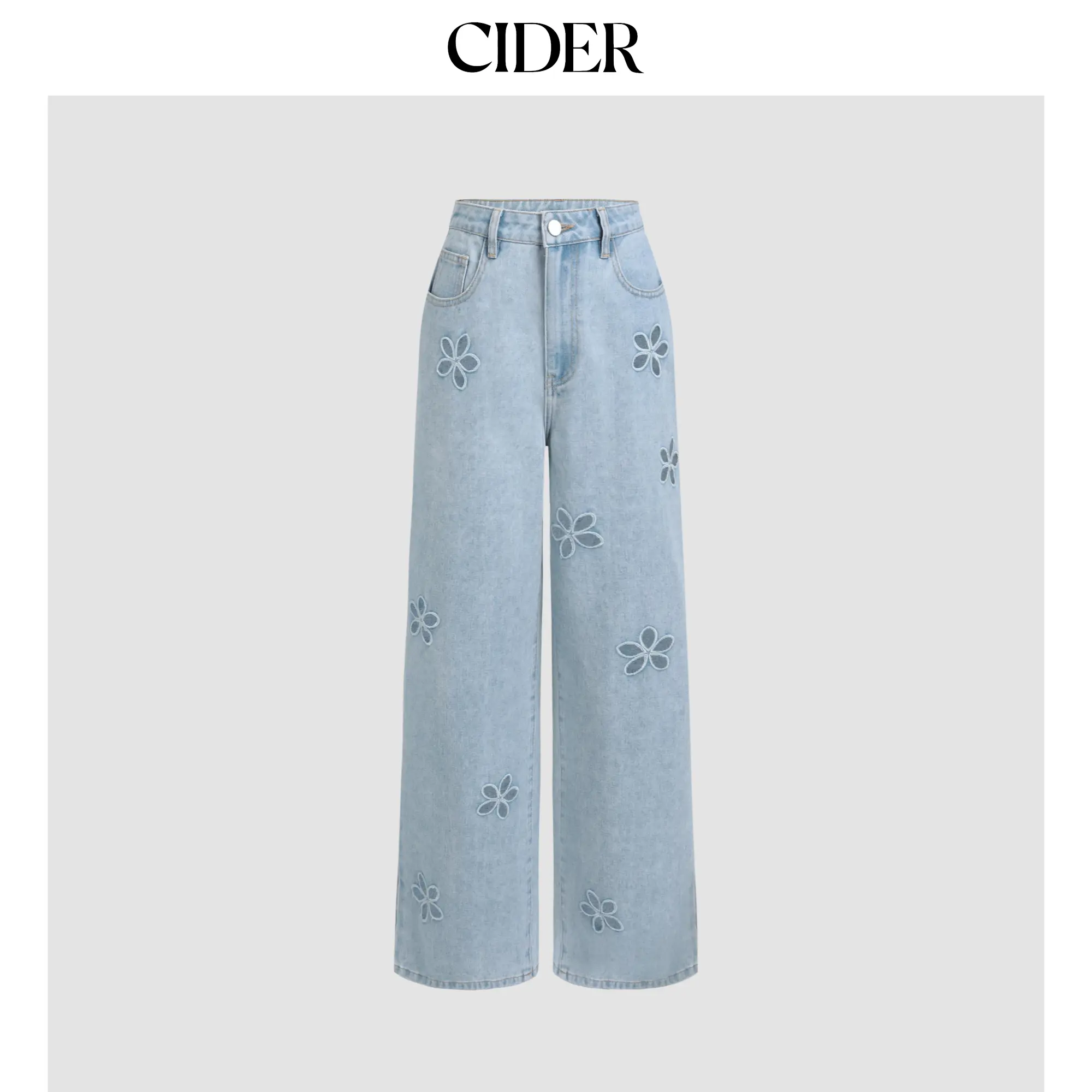 Cider [size 0-10] Denim Mid Waist Floral Pocket Wide Leg Jeans