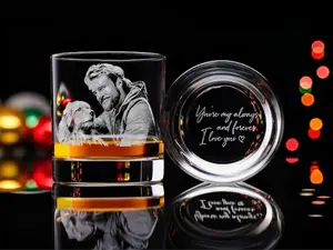 Engraved Whiskey Glass with Custom Photo & Handwriting, Perfect Personalized Gift for Dad and Husbands