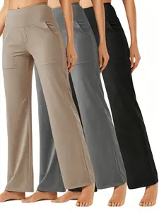3-Pack Women's High-Waisted Straight Leg Pants - Stretchy Knit Trousers with Pockets for Work, Travel & Spring/Fall Lounging