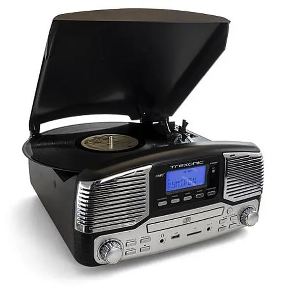 Trexonic Retro Wireless Bluetooth, Record and CD Player - Black Trexonic Retro Wireless Bluetooth, Record and CD Player - Black