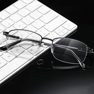 1 Pair Fashionable Unisex Multifocal Reading Glasses, Ultra-light. Flexible Memory Temple Arms, Anti-glare  1.0 to  4rength, Semi-rimmed Rectangular Design, Metal Hinges Transition Eyeglasses Photochromic Eyeglasses