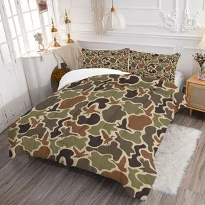 Duck Camouflage Comforter Set, Unique Digital Print Bedding Set with Irregular Shapes and Silhouetted Birds, Cozy Quilted Quilt for Military Outdoor Inspiration in Your Bedroom or Dormitory, with 1 or 2 Pillowcase No Pillow Core