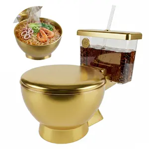2-in-1 Noodle Bowl with Detachable Drink Compartment, Prank Gift, Special Gift, Emoji, Funny Toilet Shape Bowl – 650ml Drink Compartment + 1120ml Stainless Steel Noodle Bowl, Creative Gift for Ramen Lovers