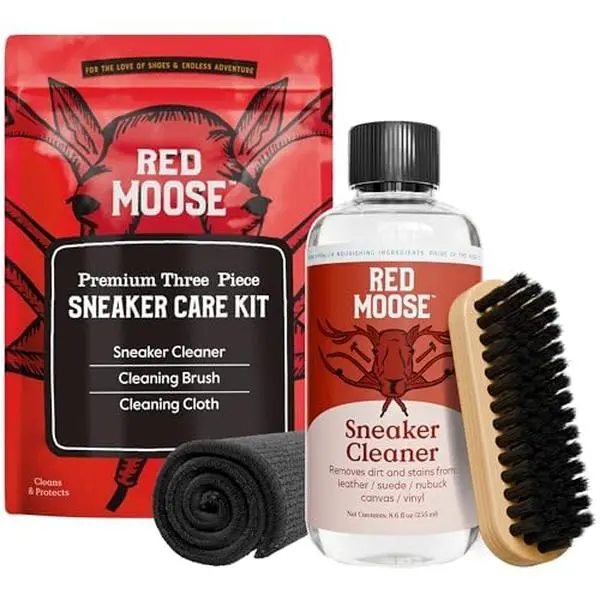 RED MOOSE Sneaker & Suede Shoe Cleaner Kit – Complete Sneaker Cleaner with Brush & Cloth for Leather, Suede, Canvas & White Shoes – Professional Shoe Cleaning Kit Made in USA