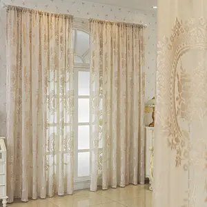Jacquard Floral Pattern Curtain, 2 Counts Modern Thickened, Home Decorative for Living Room Bedroom Balcony, Home Decoration Curtain