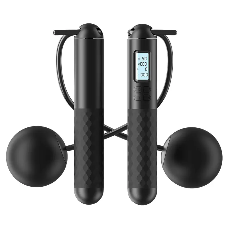 Cordless Jump Rope with - Ropeless Jump Rope 2 in 1 with Large Cordless Ball-Weighted Jump Rope for Women Men Kids Outdoor Speed Boxing Crossfit Workout Exercise Cardio with LCD Display Adjustable Calorie Counter