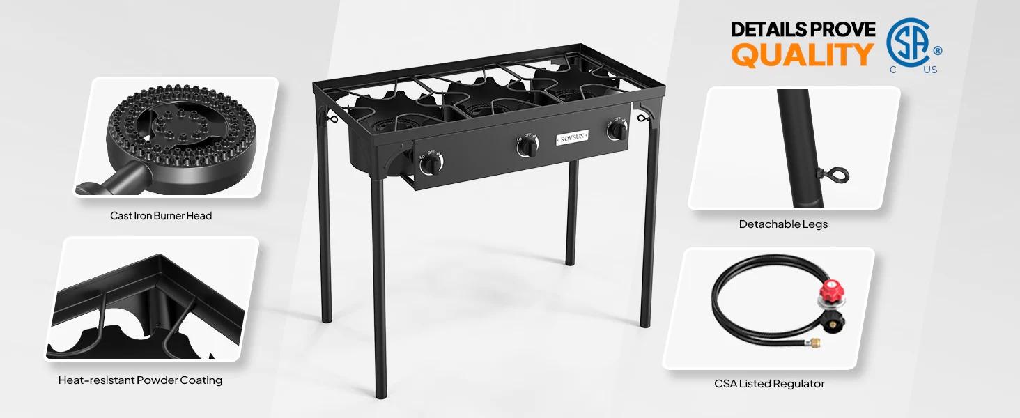 [ FLASH SALE ] ROVSUN 3-Burner 225000 BTU Outdoor Camping Propane Stove