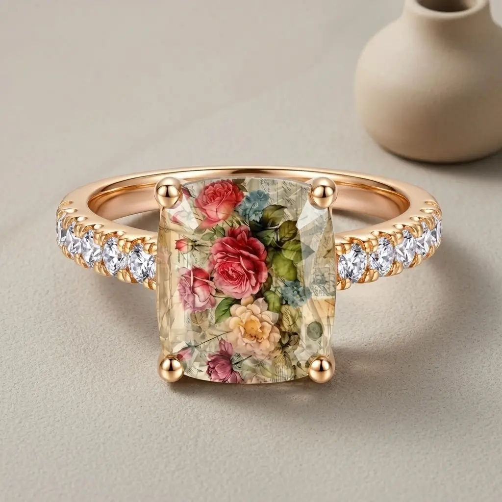 Unisex Alloy Tin Square Ring Collectible Accessory - Sizes 6-11, Leopard/Rose Patterns, Polished Electroplated Finish, 0.28 Oz Lightweight, Daily Wear for Adults (Work, Dates)