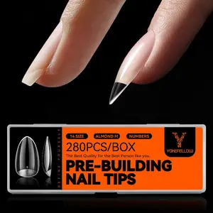 YOKEFELLOW Almond Nail Tips - 280Pcs Tipex Instant Apex Nail Tips Rear Edge Pre-Etched 14 Sizes Crafted with a High Apex and Seamless Extension Acrylic Nails Kit Press on Nails DIY Salon