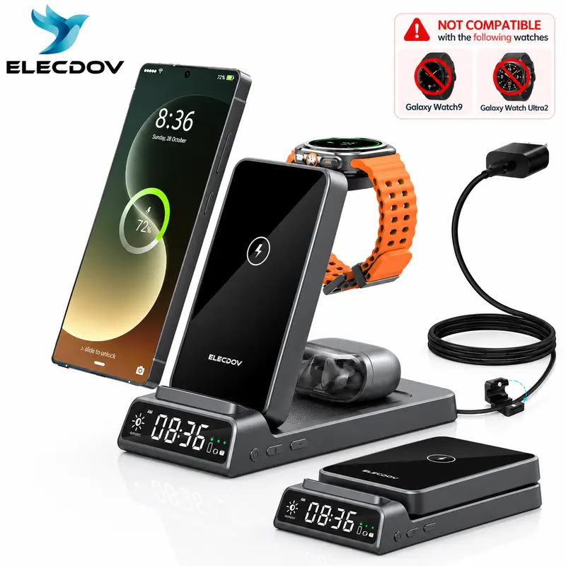 3-in-1 Foldable Portable Magnetic Wireless Phone Charger - USB Fast Charging Wearable & Cellphone Accessory for iPhone 18/17/16-8, Samsung Galaxy, Smart Watch, Wireless Earbuds | tiktokshopbacktoschool-CE20 techvibes