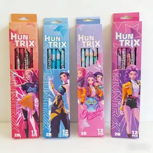 Hunter Girl Pencil Set, 12 Pieces, High-Quality Cartoon Stationery, Art Supplies, Non-Toxic 2b Lead Core, Writing Preferred