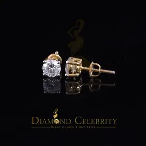 Diamond Celebrity’s 1.00ct VVS ‘D’ Moissanite Men’s/Womens Silver Yellow Round Stone Stud Earrings