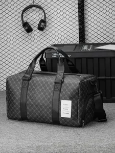 Large Capacity Geometric Pattern Pu Leather Travel Bag, Casual Zipper Weekender Bag, Fashionable Travel Bag for Men & Women, Travel Duffle Bag