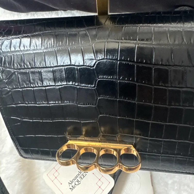 Alexander McQueen Black Croc-Embossed Handbag