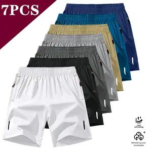 Men’s 7-piece shorts set suitable for sports, fitness, and swimming; quick-drying, casual, breathable waist-cinching shorts with side zip pockets; made from breathable polyester/spandex blend fabric—a perfect gift for a boyfriend or husband for summer.