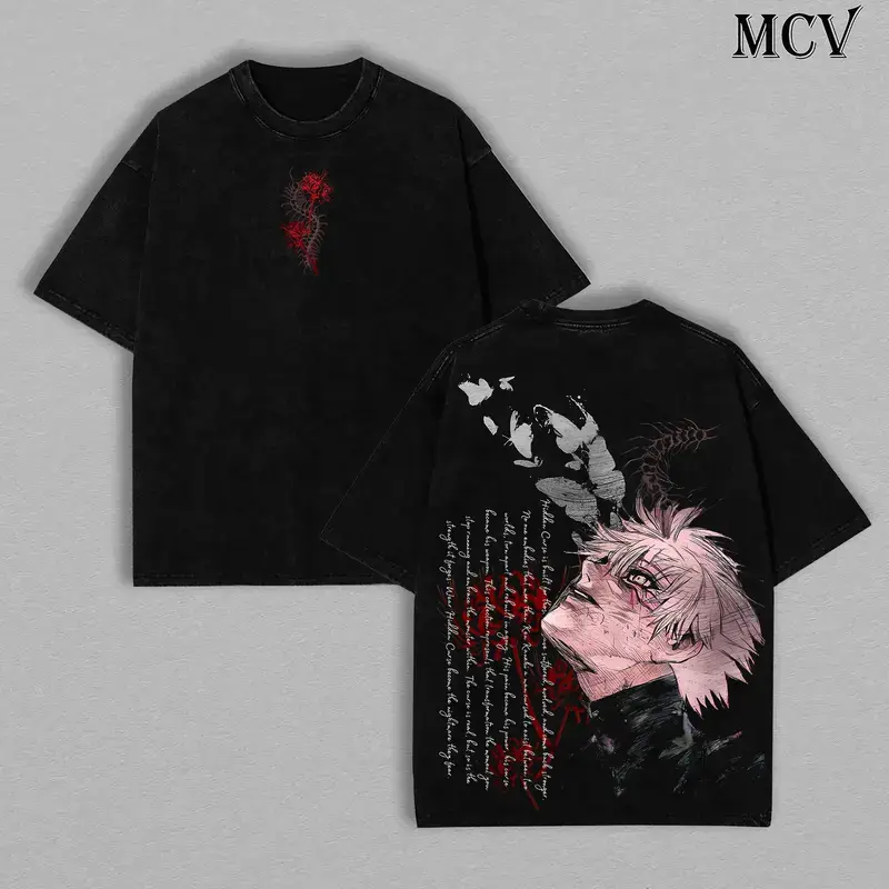 Ken Kaneki Tee – Tokyo Ghoul Vintage Wash T-Shirt, Oversized Unisex Anime Merch Apparel Seamless