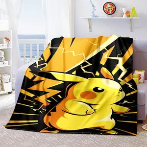 Cute Pikachu05 patterned printed blanket, suitable for the living room, bedroom, office and lunch break, portable blanket for all four seasons, holiday gift for family and friends, Christmas decor