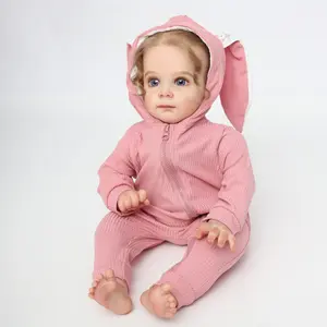 22 Inches Reborn Doll 55cm Vinyl Realistic Cute Sweet Expression Soft Body Collectible with Pink Clothes Perfect for Birthday Christmas Halloween Gifts for Children Over 3 Years Old