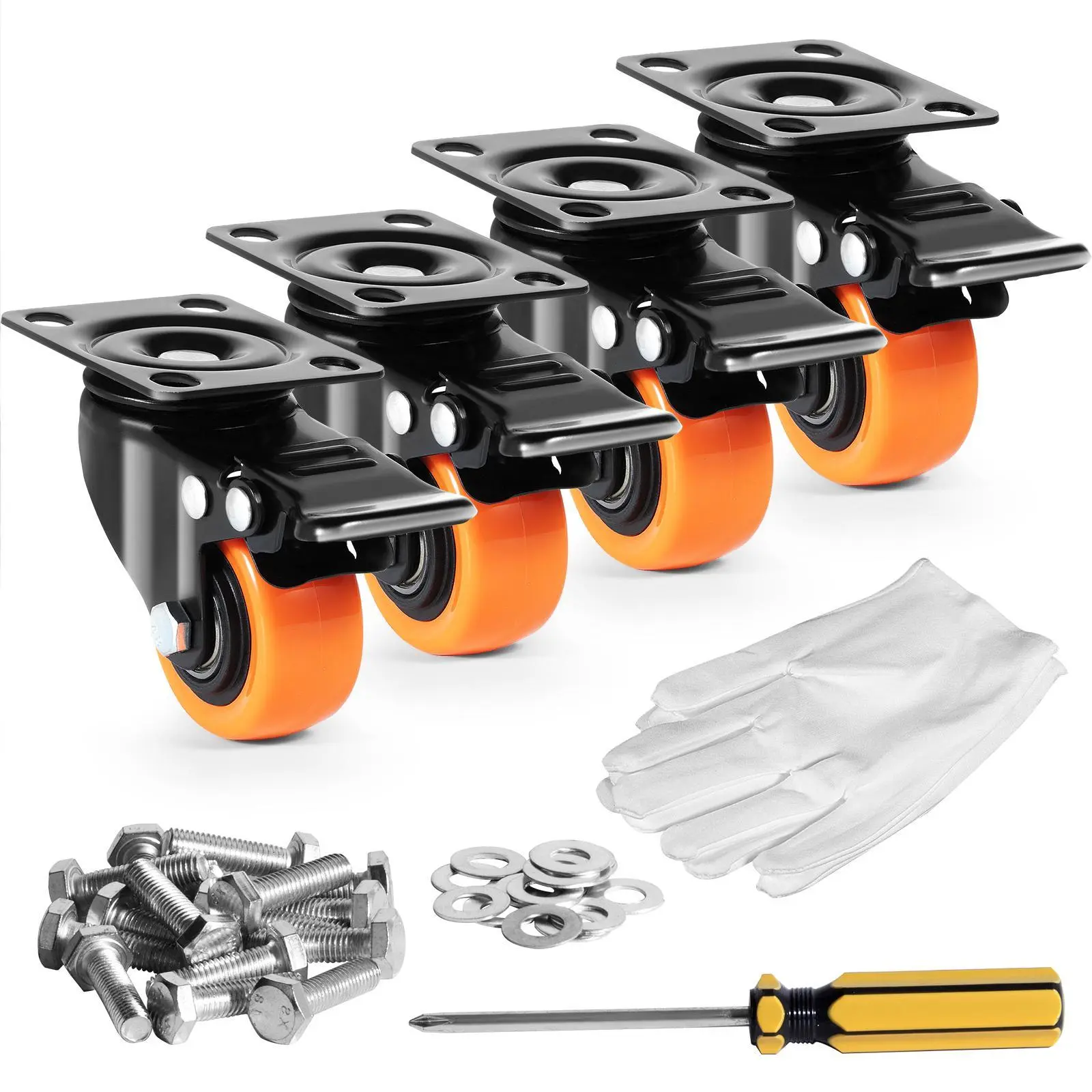 【Summerfinds】VEVOR Caster Wheels,  2-inch Swivel Plate Casters, Set of 4, with Security Dual Locking No Noise PVC Wheels, Heavy Duty 150 lbs Load Capacity Per Caster, Non-Marking Wheels for Cart Furniture Workbench