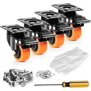【Summervibes】VEVOR Caster Wheels,  2-inch Swivel Plate Casters, Set of 4, with Security Dual Locking No Noise PVC Wheels, Heavy Duty 150 lbs Load Capacity Per Caster, Non-Marking Wheels for Cart Furniture Workbench