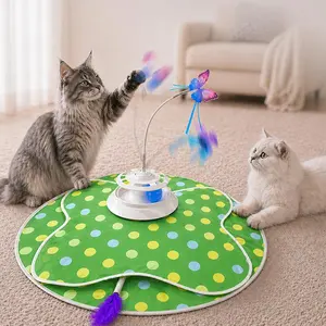 Interactive Cat Toy for Indoor Cats, 3 in 1 Rechargeable Cat Enrichment Toy with Butterfly, Hidden Feather & Track Ball, Remote Control, Soft Paw-Friendly Mat, Automatic Cat Exercise Toy for Bored Cats,All-Day Playtime