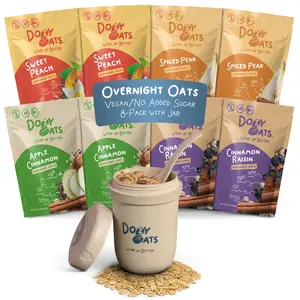 Dozy Oats Vegan No Added Sugar Overnight Oats Variety Pack - Apple Cinnamon, Sweet Peach, Cinnamon Raisin, Spiced Pear - Gluten Free, Good Source of Protein and Fiber