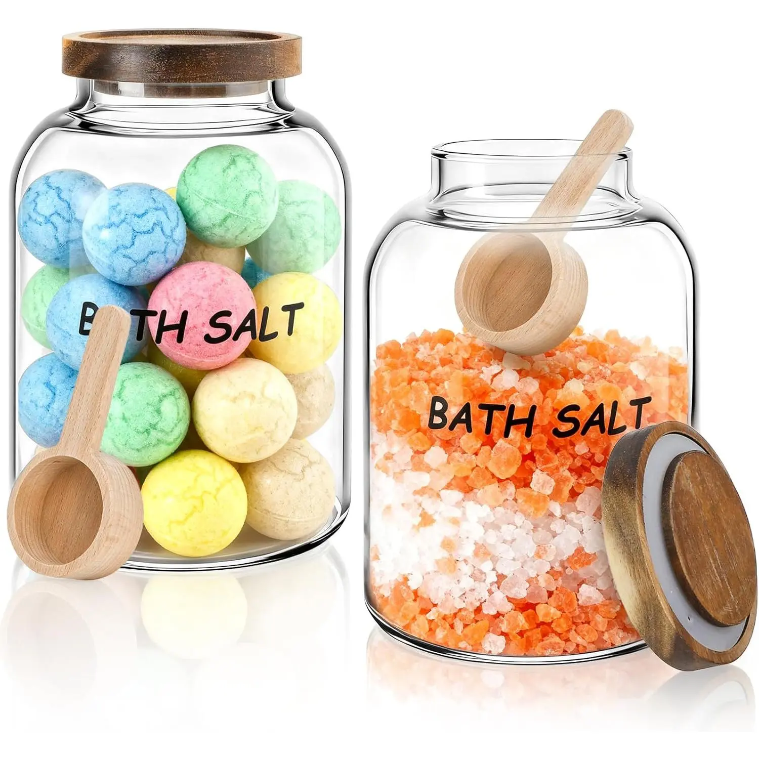 Tebery 2 Pack 68 Oz Bath Salt Container with Scoop, Large Glass Jar with Airtight Lid, Kitchen Storage Canister for Flour, Sugar, Candy, Coffee Beans, Bathroom Organizer Accessories
