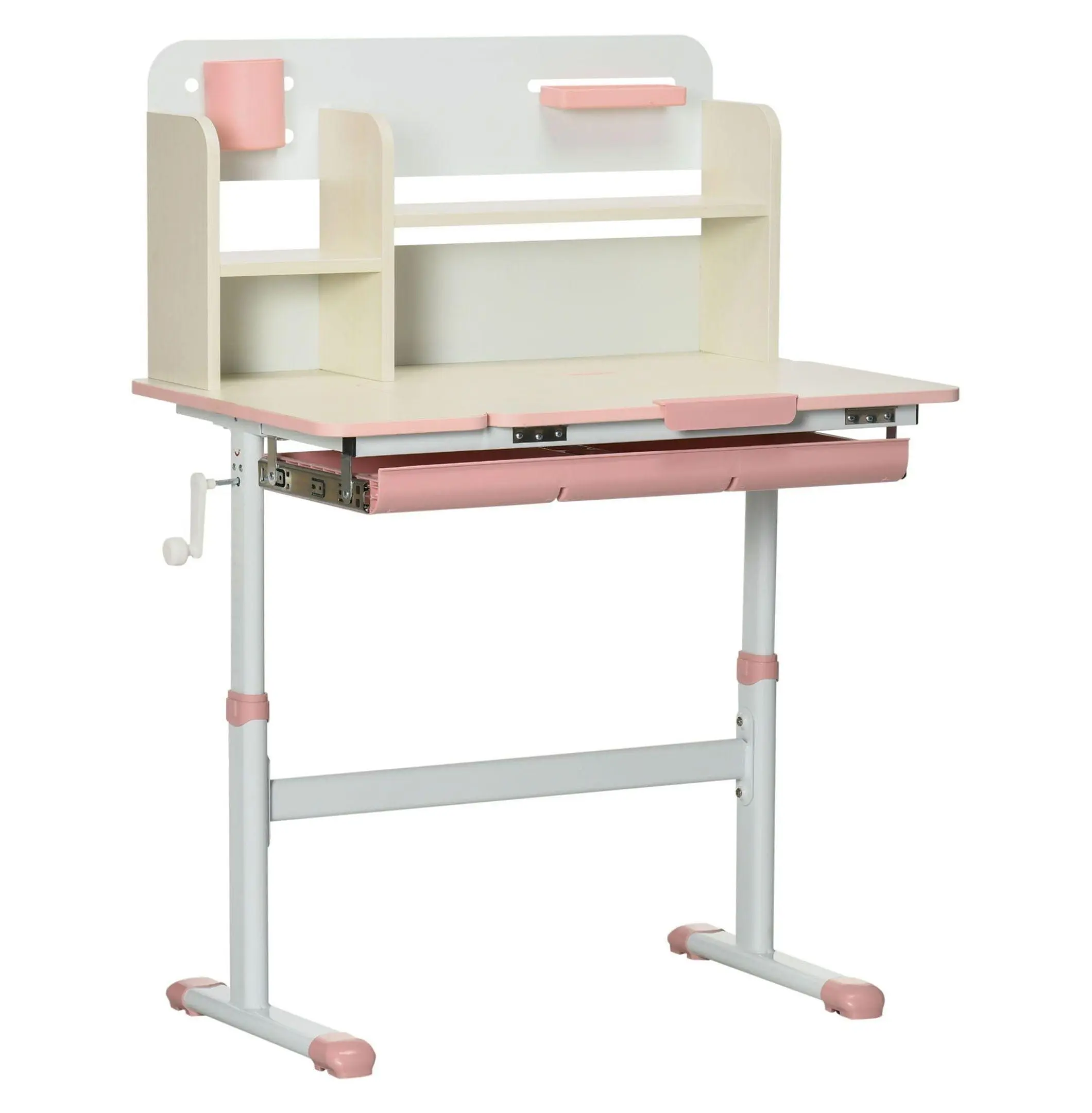 Children's Study Desk Height Adjustable with Tilt Top, Drawer & Storage - Pink Writing Table for School, Homework, Kids Ages 3-12