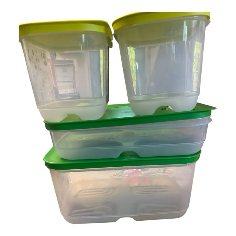 Fridgesmart 4 Count Storage Container Set Dishwasher Safe Kitchen Organization Clear with Green Lids