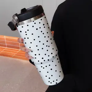30oz Portable Vacuum Insulated Flask Travel Mug Tumbler with Polka Dot Design, Double-Wall 304 Stainless Steel for Cold Drinks, Sip Style Coffee Cup for Christmas