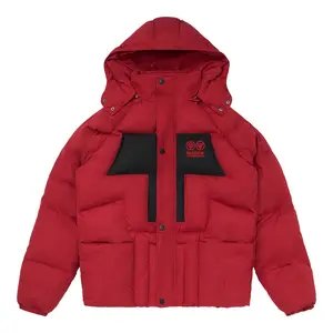 Hypland GUNDAM ZAKU Puffer Jacket Red with Hood, Front Pocket, and Button Closure, Suitable for Men, Casual Style, and Long Sleeve