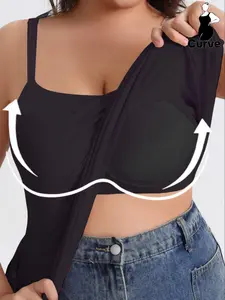 Plus Size Women's Camisole with Built-In Padding, Adjustable Straps, Soft Comfortable Basic Fitted Tank Top for All Seasons, Casual Soild Color Tank Top for Daily Wear