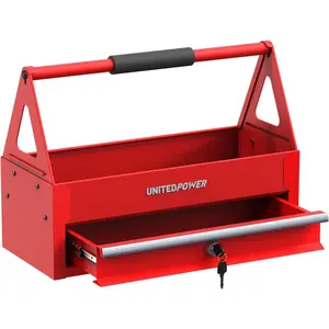Tool Box With 1 Drawer,Tote Tray with comfortable grip handle, Tool Organization for, Warehouse, Repair Shop, Red