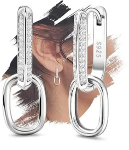 Sterling Silver U-shaped Hoop Earrings for Women, Fashion Sensitive Ears Hypoallergenic Cubic Zirconia Minimalist Loop Earrings,Women's Earrings Gift for jewelry Surprise for Christmas Birthday outdoorfun