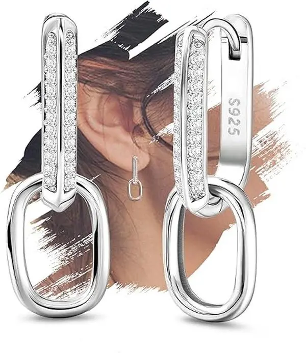 Sterling Silver U-shaped Hoop Earrings for Women, Fashion Sensitive Ears Hypoallergenic Cubic Zirconia Minimalist Loop Earrings,Women's Earrings Gift for jewelry Surprise for Christmas Birthday