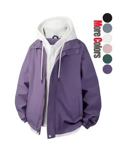 Men's   Patchwork  Zipper Hooded Jacket, Loose Casual Windproof Long Sleeve Zip Up Outerwear for Daily Wear, Fashion Men's Clothes for All Seasons