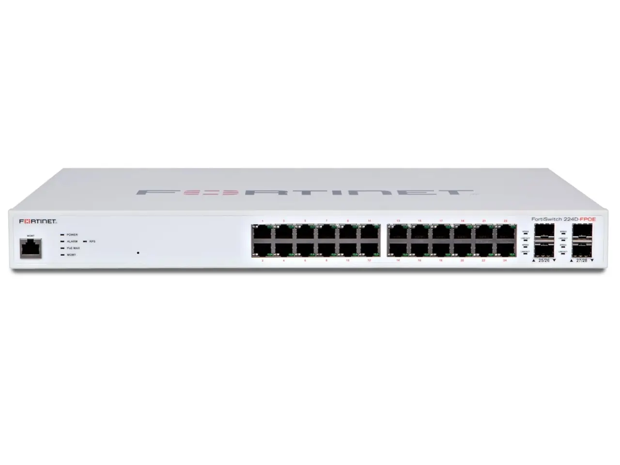 Fortinet FortiSwitch-224D-FPOE, Layer 2/3 FortiGate switch controller compatible PoE+ switch with 24 GE RJ45 + 4 SFP ports, 24 port PoE | FS-224D-FPOE