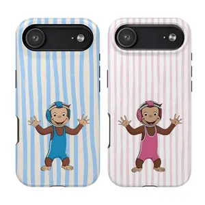 Vintage Wrestling Curious George Monkey Phone Case, Pastel Stripes with Wrestling Vibes Case Cover Compatible With iPhone 16 15 14 13 12 11 Pro Max X XS, Galaxy S25 S24 S23 S22 Ultra, PBS Kids TV