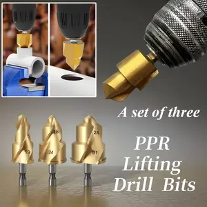 3Pcs PPR Lifting Stepped Drill Bit Reamer Drill, Heavy Duty Expansion Repair Drill Bit, for Water Pipe Tube Repair Drill Connection Tool for 1/2" 3/4" 1inch Pipes 1/4 Hex Shank Quick Change, for Repairing, Expanding Internal Water Tube Hole