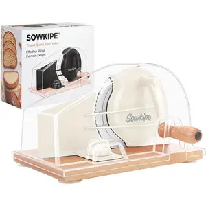 Manual Bread Slicer for Homemade Sourdough Bread, Thickness Hand Crank Bread with Guide, Line, Even Slices, Suction Cups, Cover (Cream)