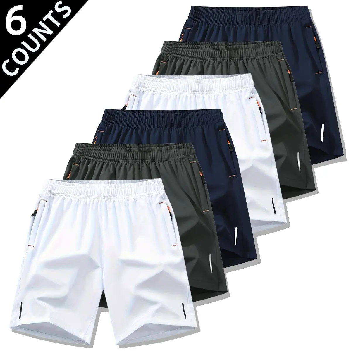 6-piece set: men’s zip-pocket shorts; summer ice-silk beach shorts; ice-feel quick-dry sports casual pants; lightweight basketball shorts; plus-size men’s clothing with reflective strip design; menswear; plain trousers; suitable for running and fitness. b 6-piece set: men’s zip-pocket shorts; summer ice-silk beach shorts; ice-feel quick-dry sports casual pants; lightweight basketball shorts; plus-size men’s clothing with reflective strip design; menswear; plain trousers; suitable for running and fitness. b