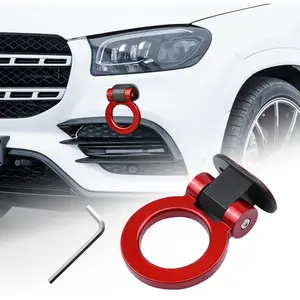 Tow Hook Kit, Front Rear Bumper Trailer Ring Eye Hook Decoration Hitch Sticker, Universal Auto Exterior Ring Shaped Towing Hooks for Car Truck SUV RV, Car Accessories (Red)