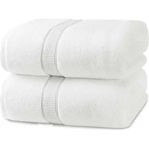 Luxurious  Bath Sheet 2 count, 600 GSM, 35 by 70 Inches,  Ring Spun Cotton, Highly Absorbent and Quick Dry  Bath Towel, Super Soft Towel, White