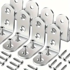 50pcs Stainless Steel L-Shaped Bracket Corner Set(10 Brackets+40 Screws), 3.99X3.99Cm 90 Degree Right Angle, with Screws, Suitable for Wooden Shelves, Chairs, Tables, Dressing Tables, Furniture Assembly