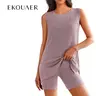 Ekouaer Women's 2-Piece Slim Pajama Set - Stretchy Crew Neck Striped Knitted Sleeveless Top, Cycling Shorts, Everyday Beach Comfy Fabric Home Outfits, S-XXL Women's 2 Piece Sets