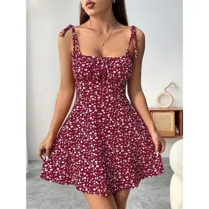 Elegant Casual Floral Print Stretchy Waist Camisole Dress