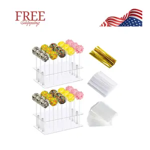 2 Pack Cake Pop Stand with Sticks & Wrappers, 15 Holes Acrylic Cake Pops Holder Disply